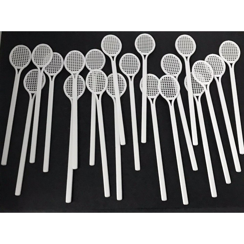Lot of 20 Zoo Piks Plastic White Tennis Racket Swizzle Sticks